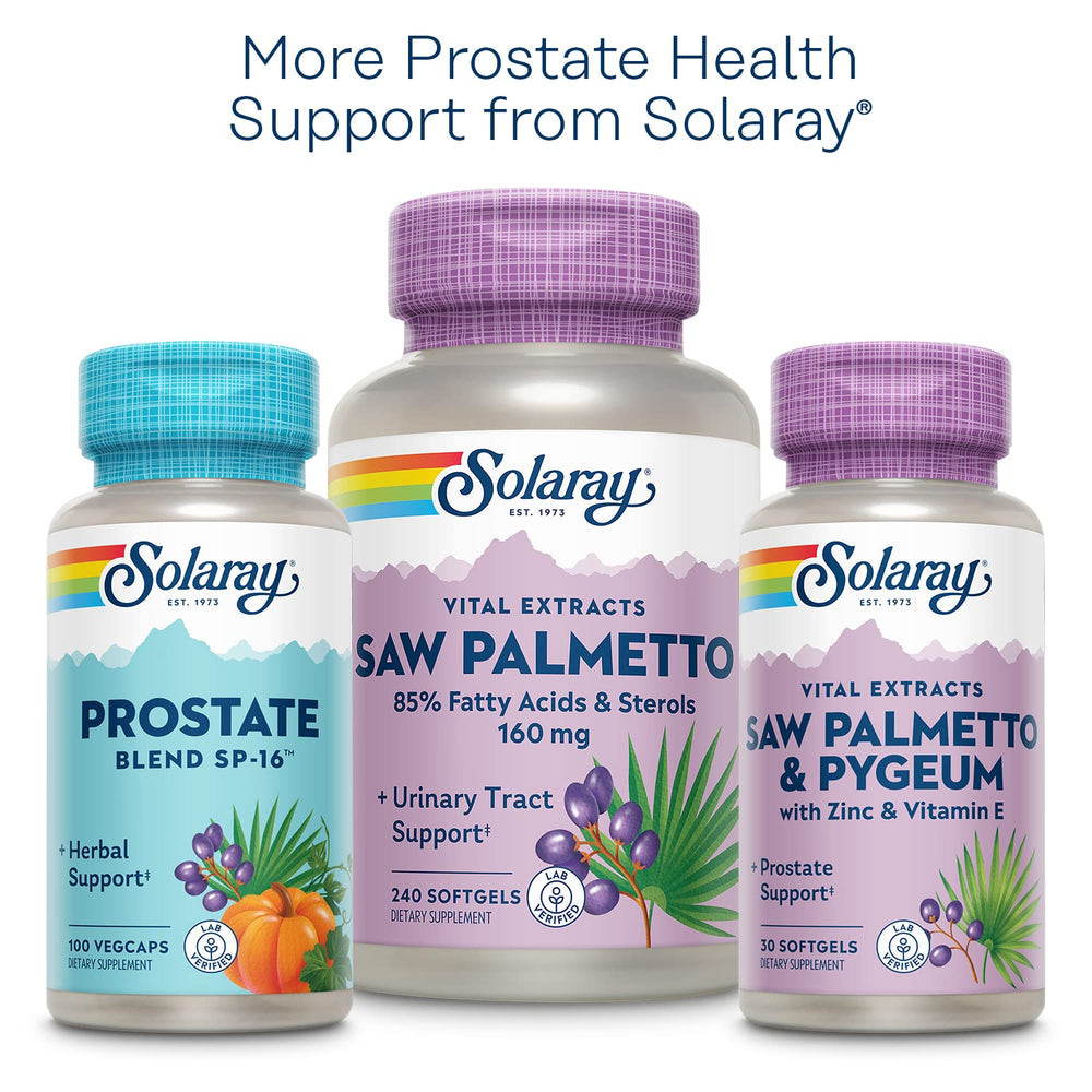 SOLARAY Pygeum product seal confirms vegan and 60-day guarantee.