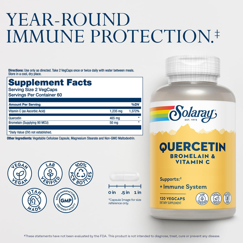SOLARAY QBC Plex bottle closeup of capsules ready for daily immune support