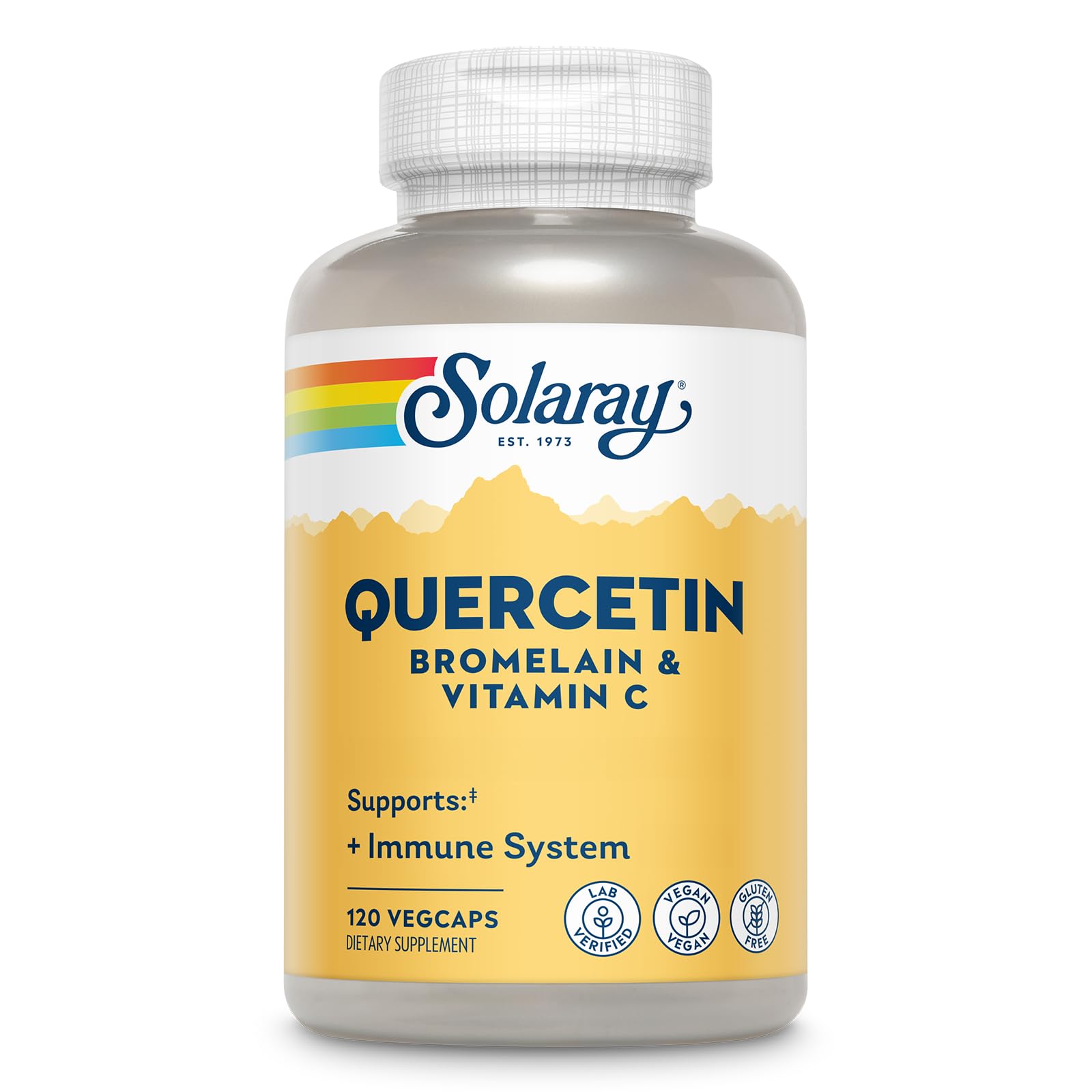 SOLARAY QBC Plex bottle pour showing capsules for daily immune support
