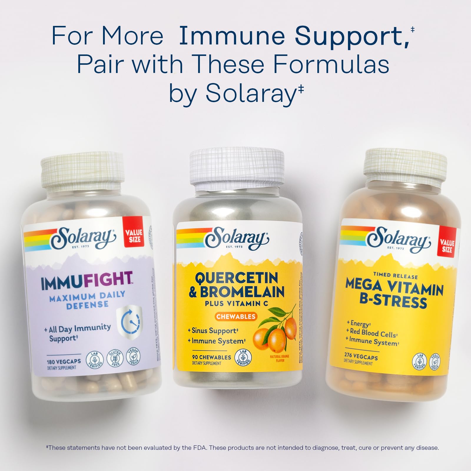 SOLARAY product usage image shows chewable intake on the go