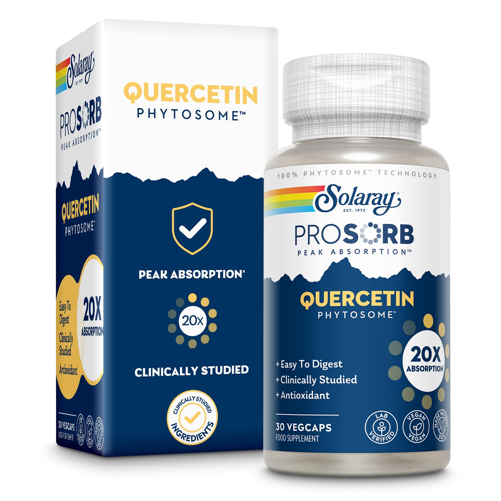SOLARAY Quercetin Phytosome bottle pour for easy daily dosing.
