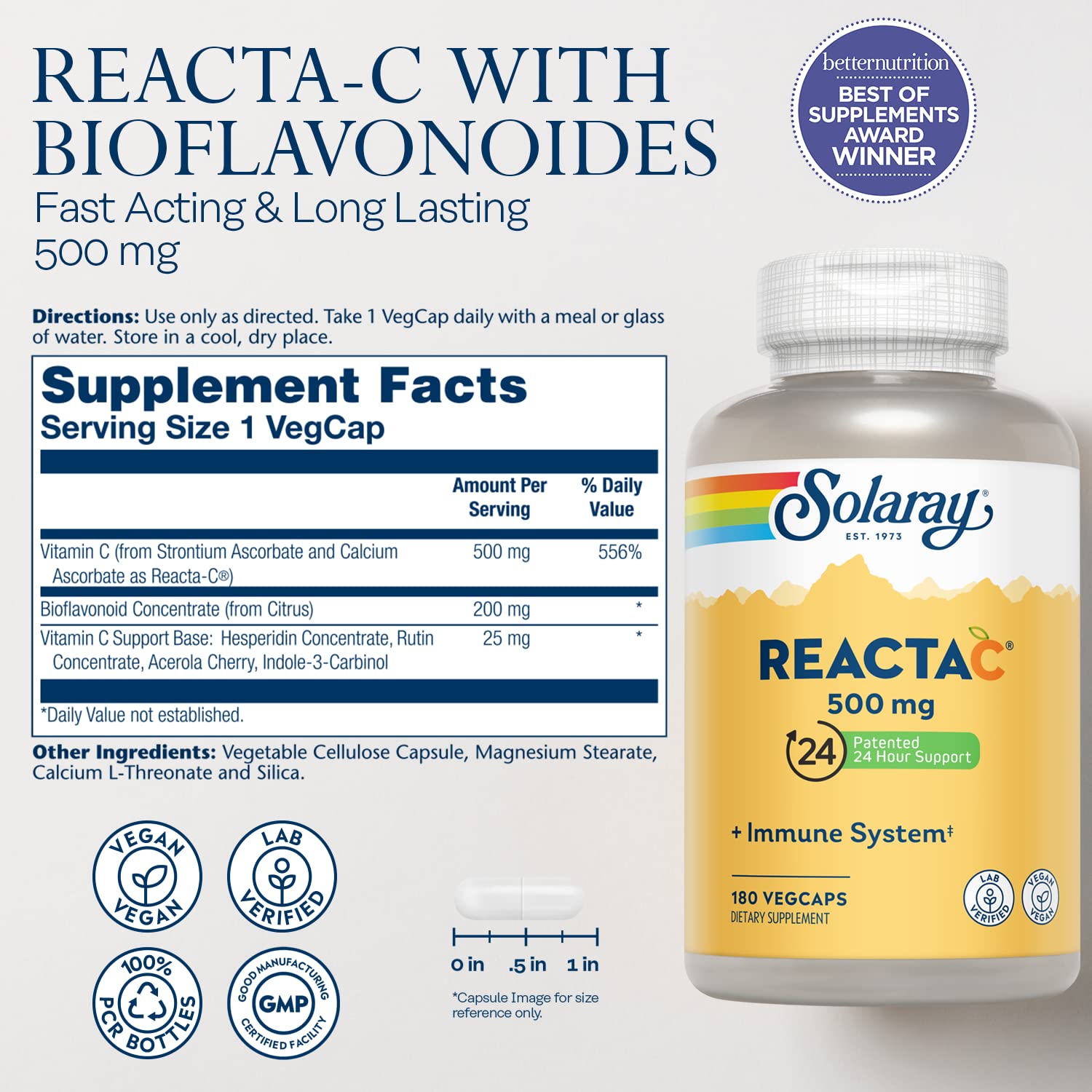 SOLARAY Reacta-C capsules ready for a daily vitamin C routine to support immunity.