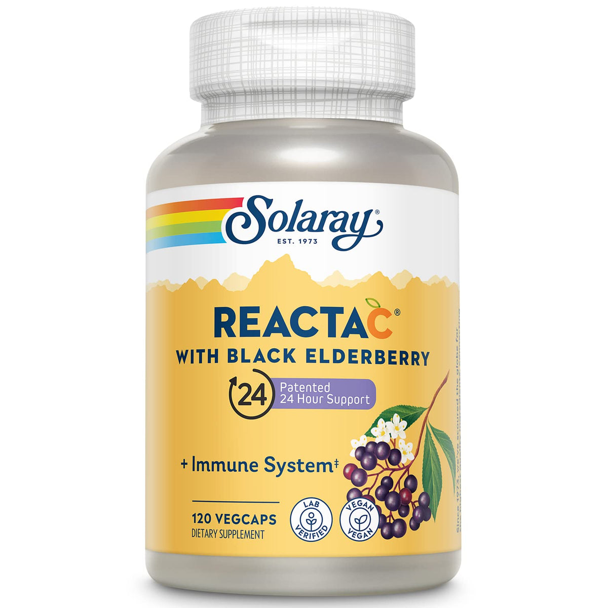 SOLARAY Reacta-C Elderberry bottle front for immune support.