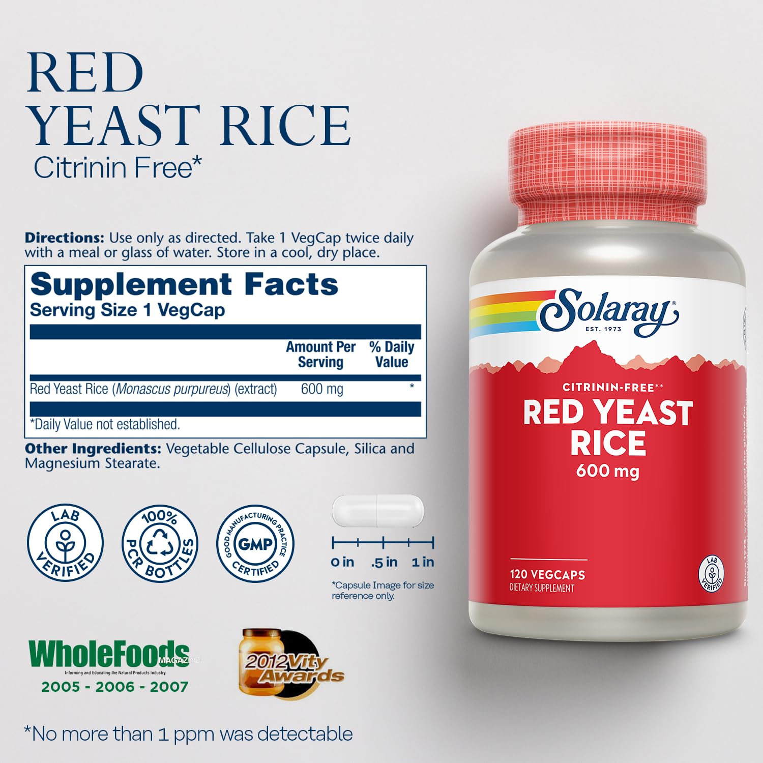 SOLARAY Red Yeast Rice capsules laid out for a daily routine.