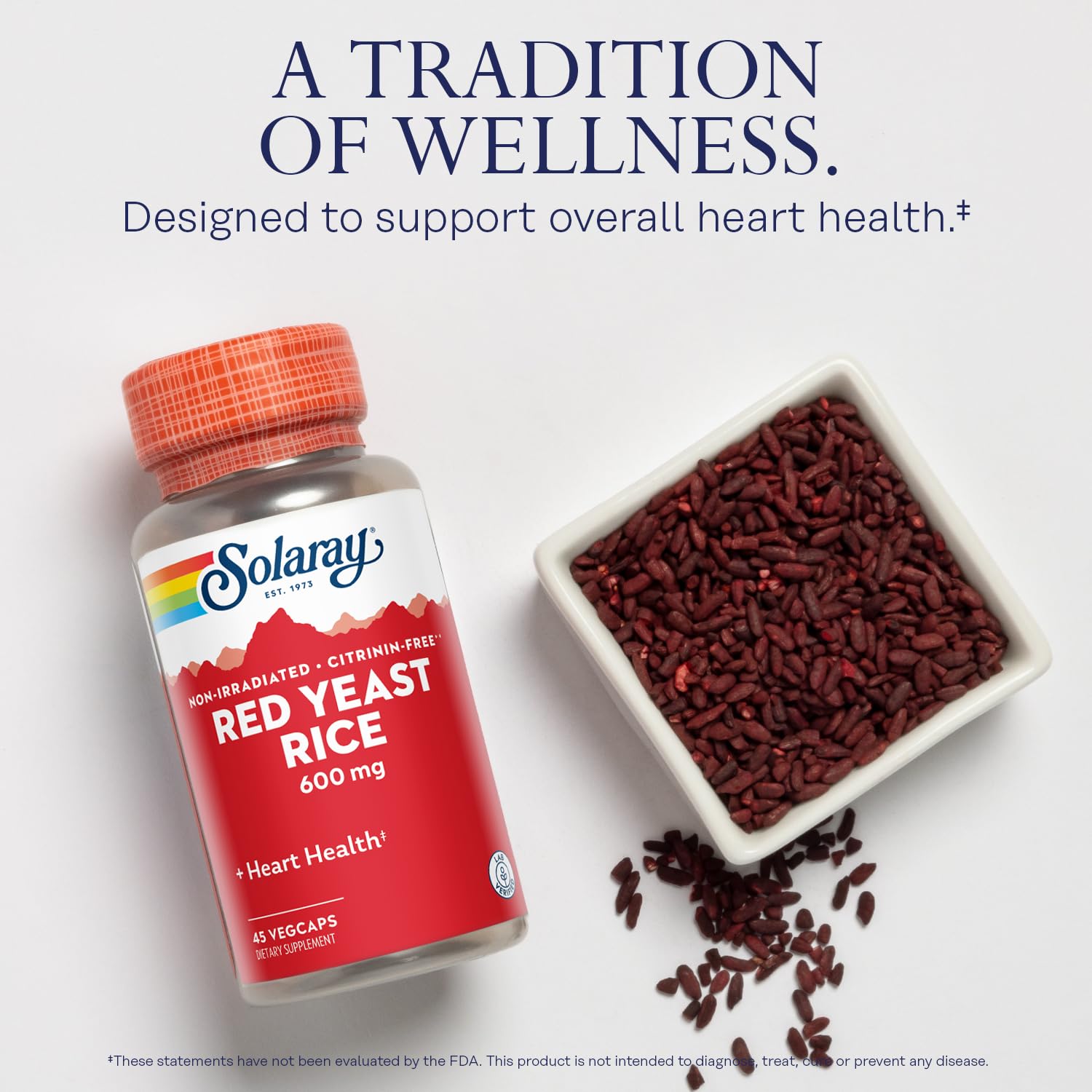 SOLARAY 600mg red yeast rice label highlights quality and purity.