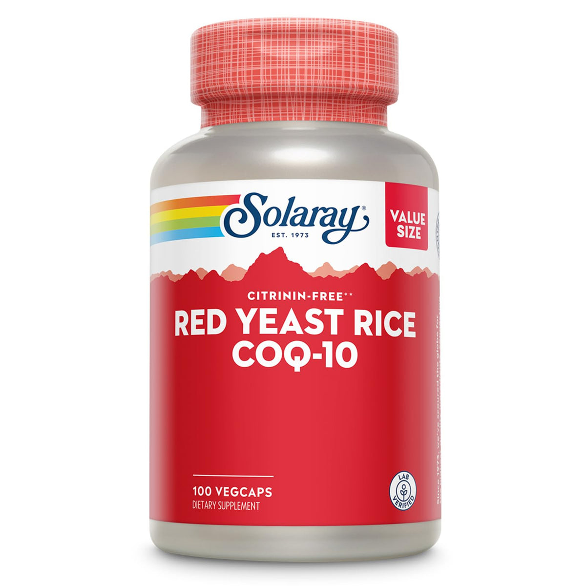 SOLARAY Red Yeast Rice with CoQ10 bottle shows 600 mg per serving.