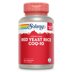 SOLARAY Red Yeast Rice with CoQ10 bottle shows 600 mg per serving.