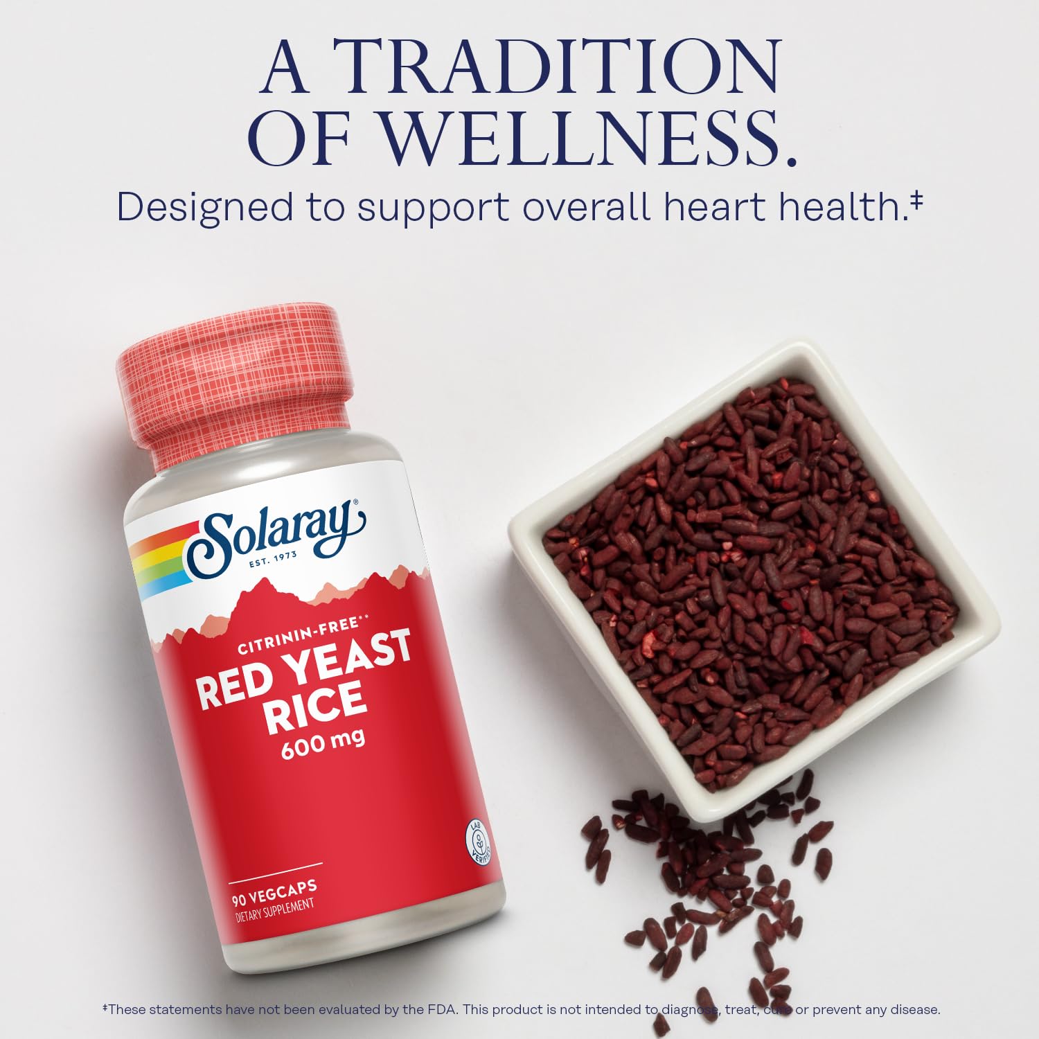 SOLARAY Red Yeast Rice label—clear ingredients and dosage.
