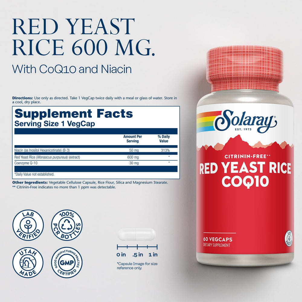 SOLARAY Red Yeast Rice No-Flush Niacin label highlighting key ingredients.