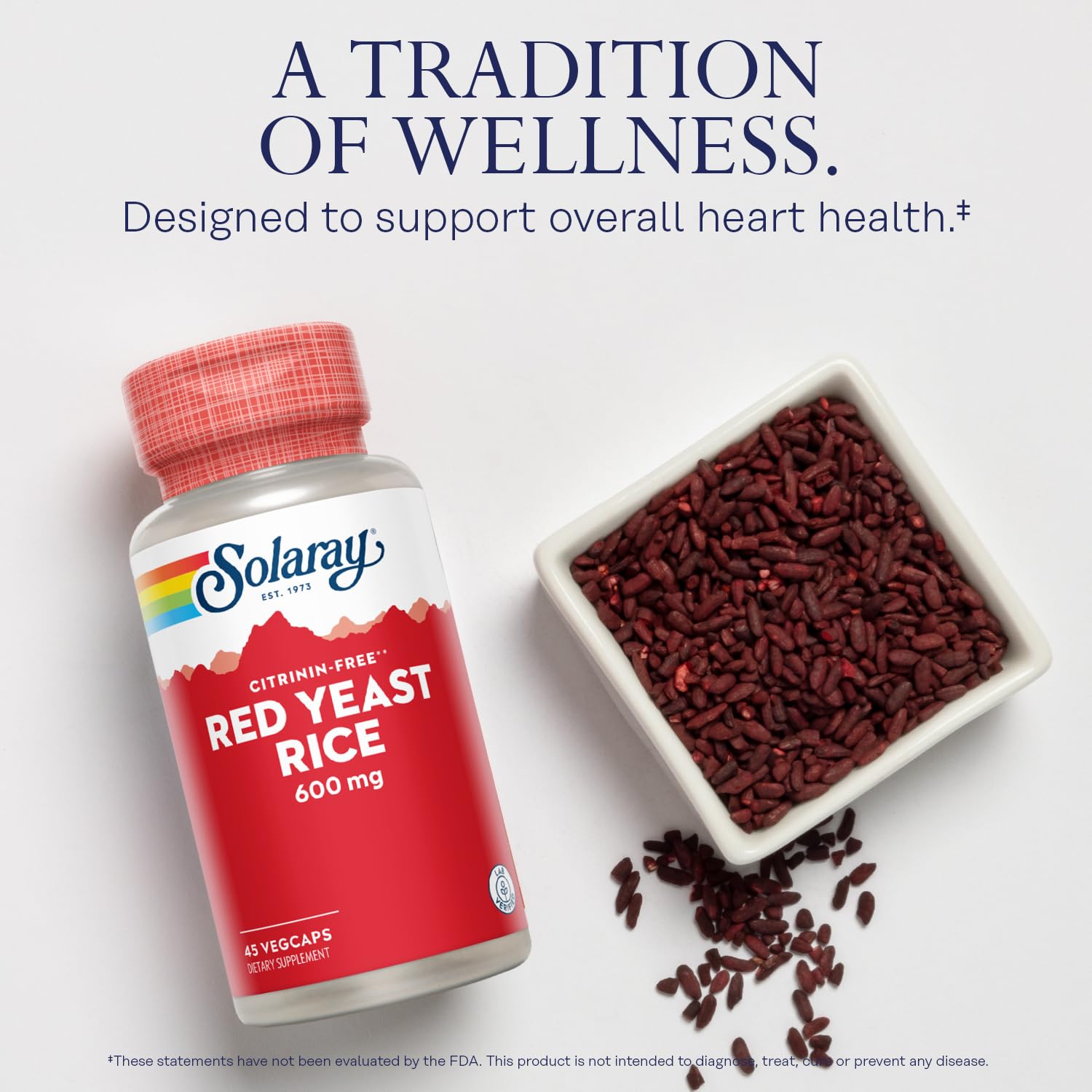 SOLARAY Red Yeast Rice packaging front showing product details.