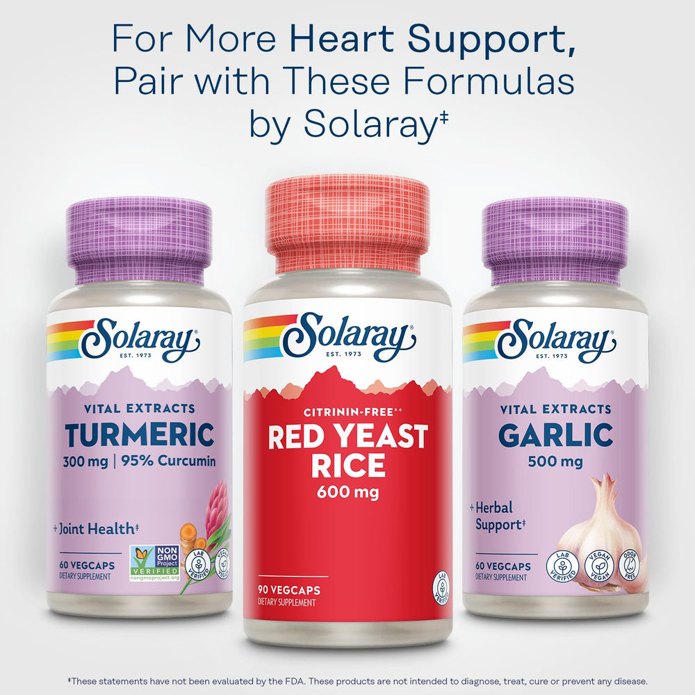 SOLARAY Red Yeast Rice packaging—100% PCR bottles from recycled plastics.