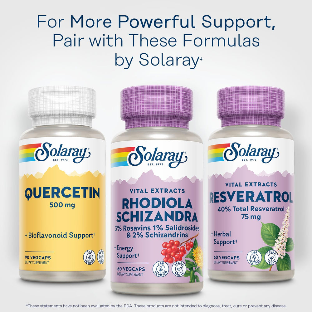 SOLARAY Rhodiola Schizandra bottle made with recycled materials emphasis