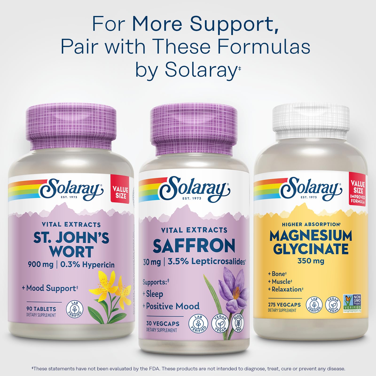 SOLARAY Saffron Extract eco-friendly bottle packaging made from recycled resin.