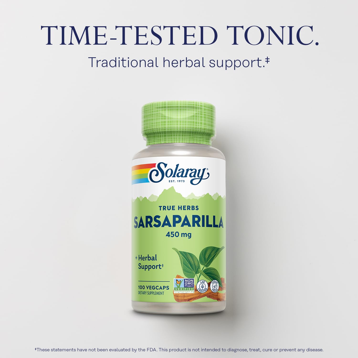 Solaray Sarsaparilla Root bottle pouring capsules into hand for routine