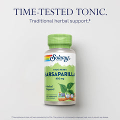 Solaray Sarsaparilla Root bottle pouring capsules into hand for routine