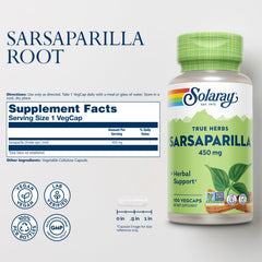 Solaray Sarsaparilla Root capsules arranged in bottle for convenient daily supplementation