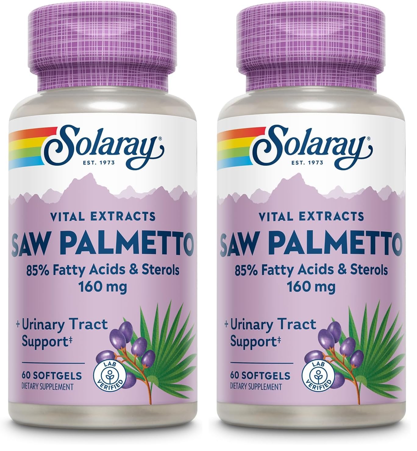SOLARAY Saw Palmetto Extract bottle highlighting potency for daily supplementation.