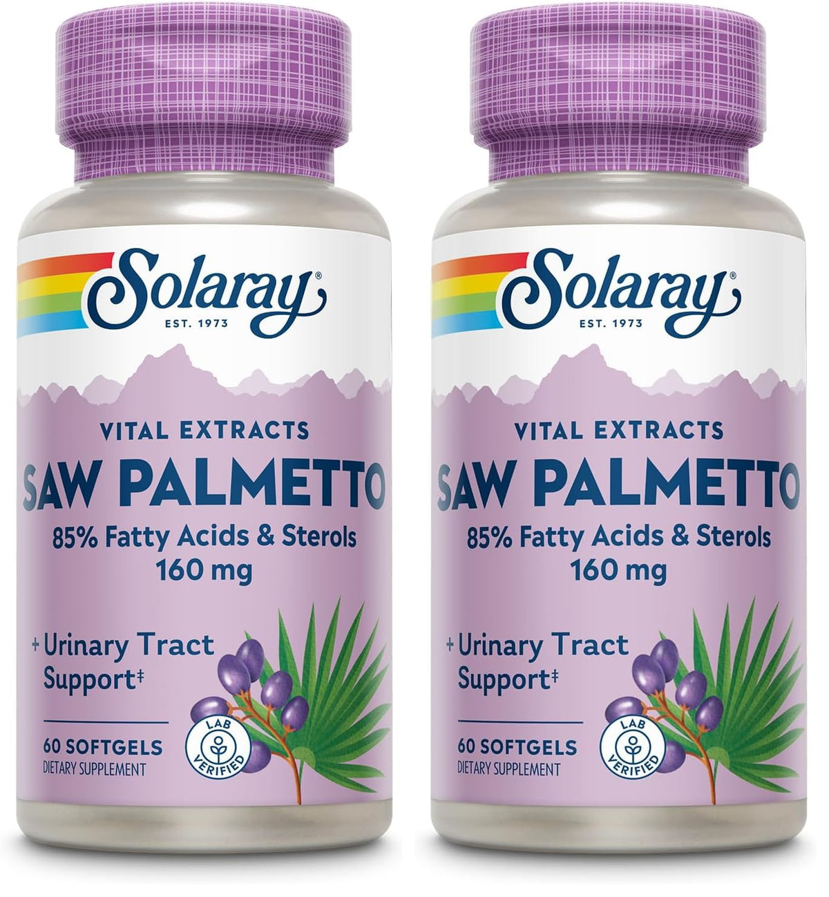 SOLARAY Saw Palmetto Extract bottle highlighting potency for daily supplementation.