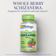 SOLARAY schizandra berry capsule label on container highlights quality ingredients.