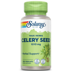 Solaray semilla de apio, botella vista frontal, posible apoyo al equilibrio diario