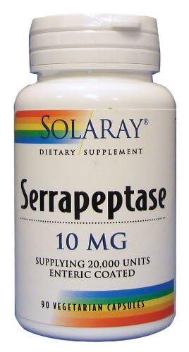 SOLARAY Serrapeptase 10 mg VCapsules on shelf designed for non-animal, fermentation-derived enzyme.