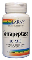 SOLARAY Serrapeptase 10 mg VCapsules on shelf designed for non-animal, fermentation-derived enzyme.
