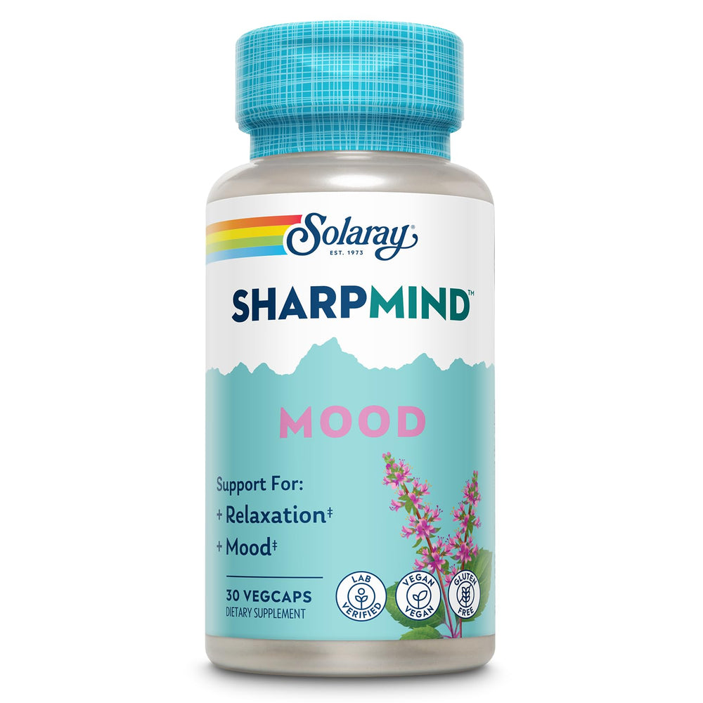 SOLARAY SharpMind bottle label showing branding and serving size for daily use