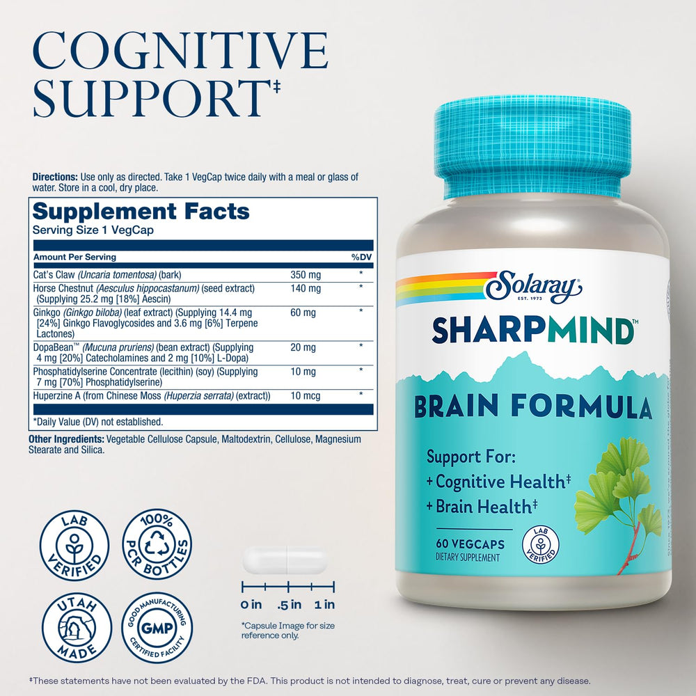 SOLARAY SharpMind capsules closeup for convenient daily use