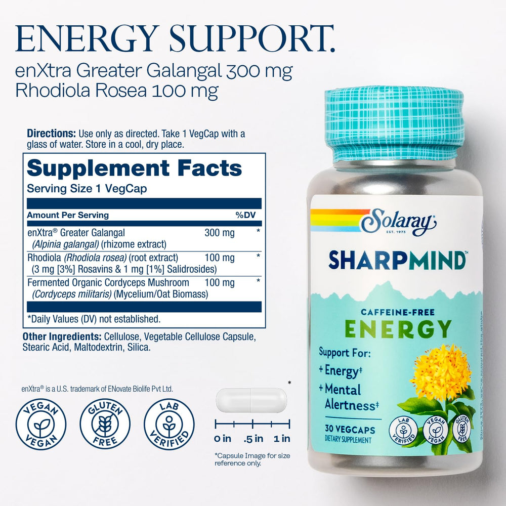 Rhodiola rosea ingredient detail in SOLARAY SharpMind Energy supports calm alertness