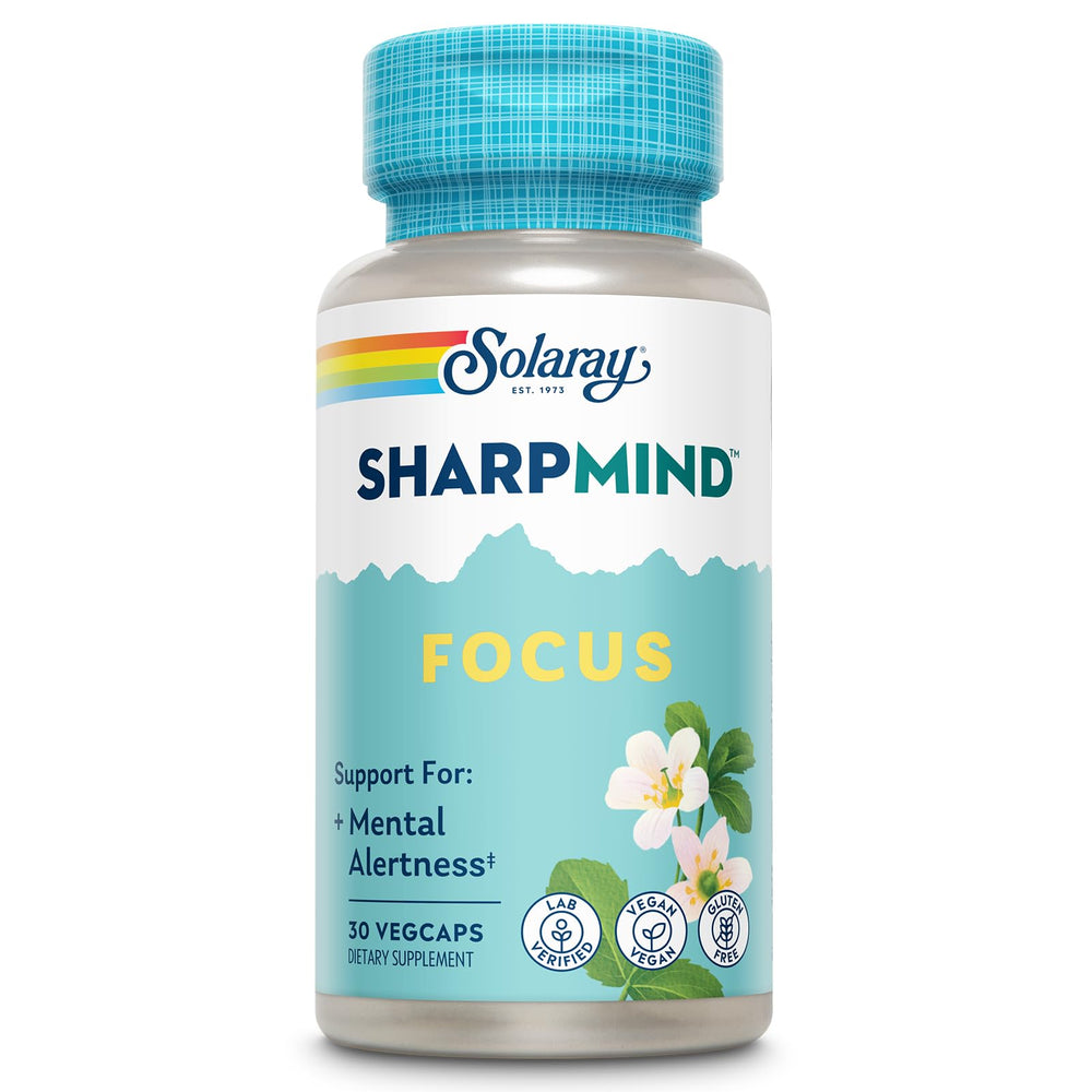 SOLARAY SharpMind Focus capsule close-up for mental clarity support.