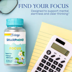 SOLARAY SharpMind Focus label highlights Cognizin Citicoline and Lion's Mane.