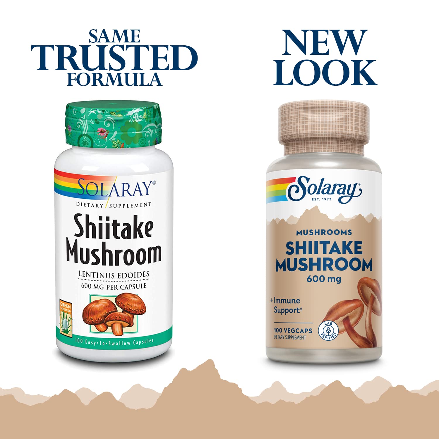 SOLARAY shiitake capsules close-up, convenient daily supplement for nourishment.