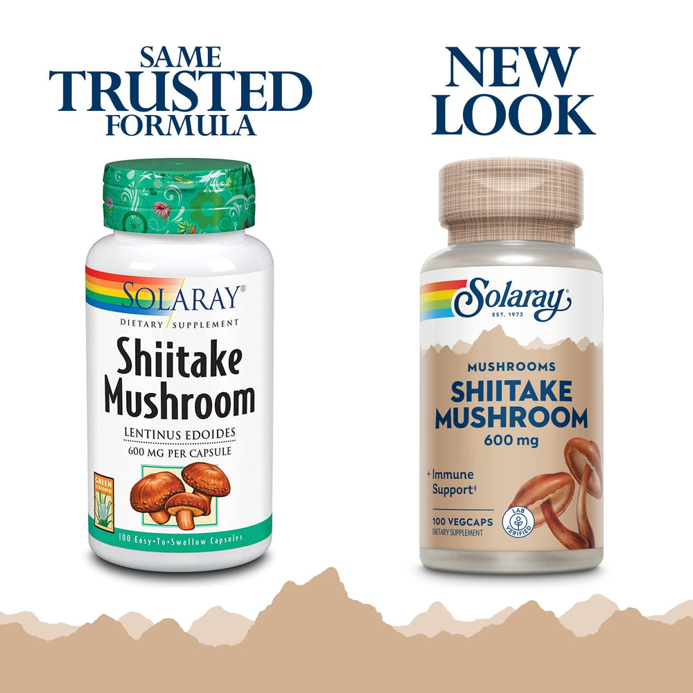SOLARAY shiitake capsules close-up, convenient daily supplement for nourishment.