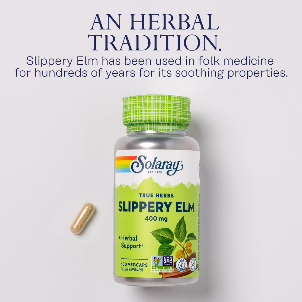 SOLARAY Slippery Elm Bark Capsules inside vegan capsules ready to take