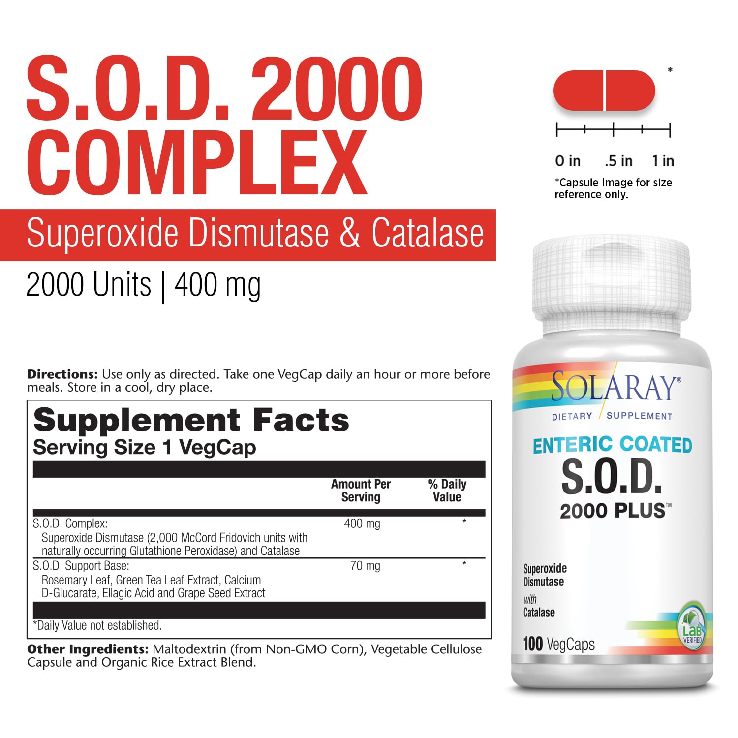 SOLARAY S.O.D. 2000 Plus capsules offer convenient daily use.