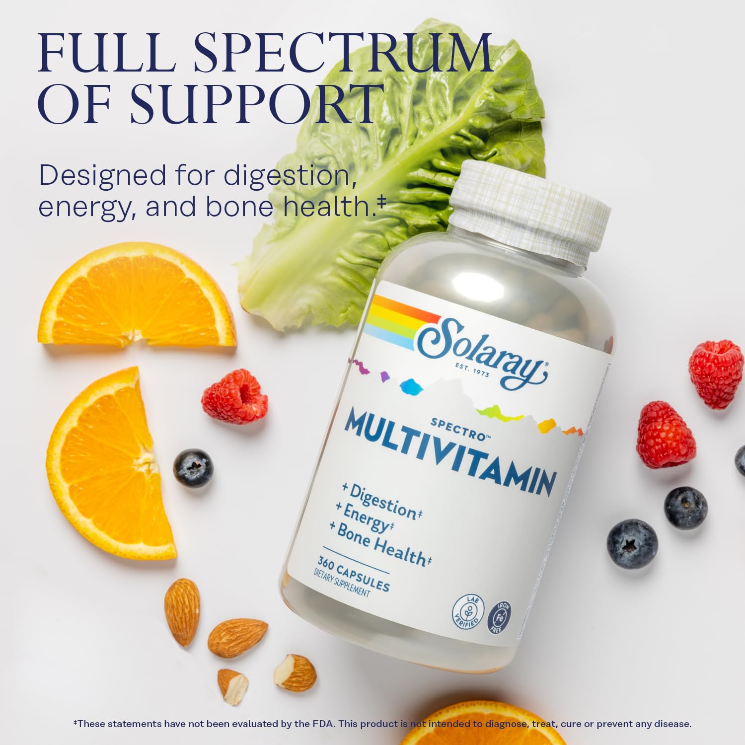 SOLARAY Spectro multivitamin pills closeup highlighting tablet texture for easy digestion.