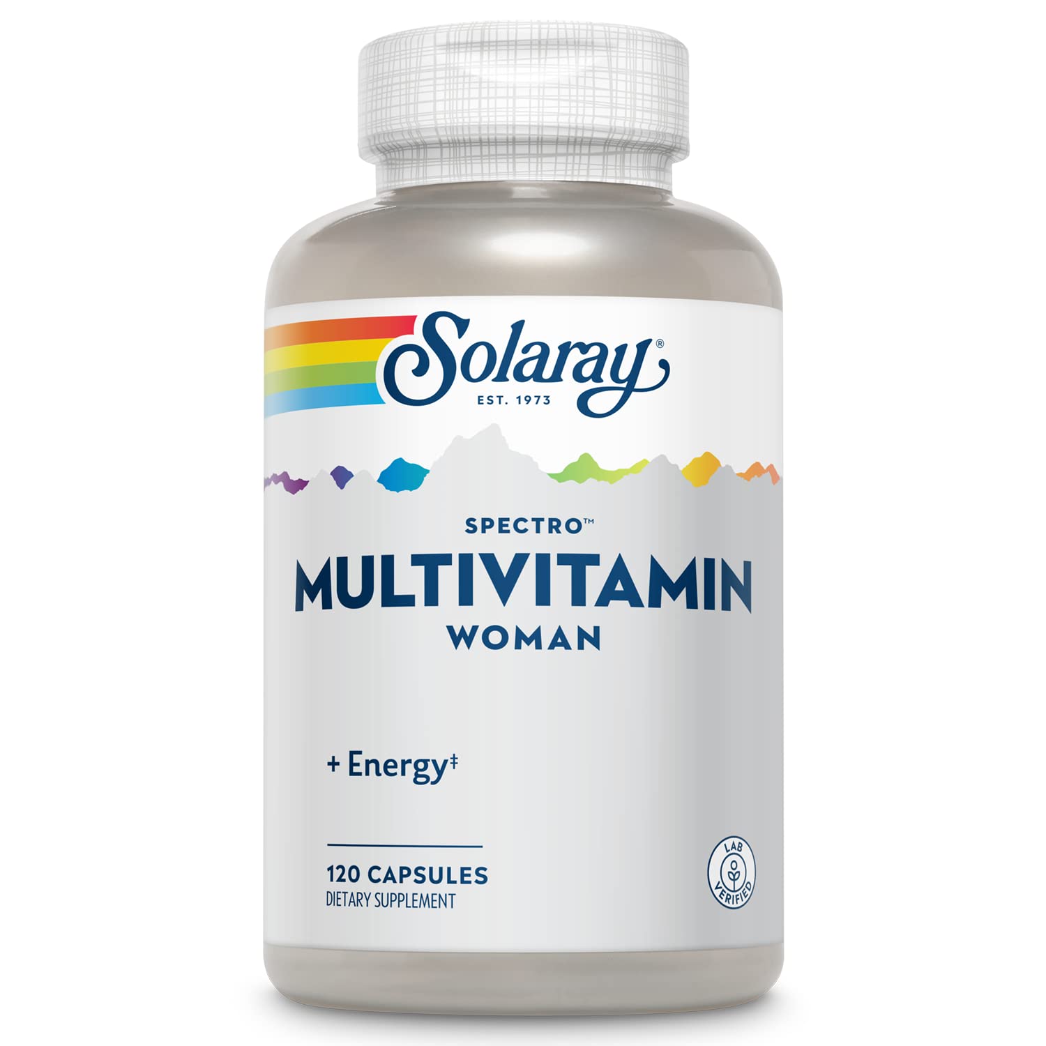 SOLARAY Spectro Woman bottle-front view highlights comprehensive daily vitamins.