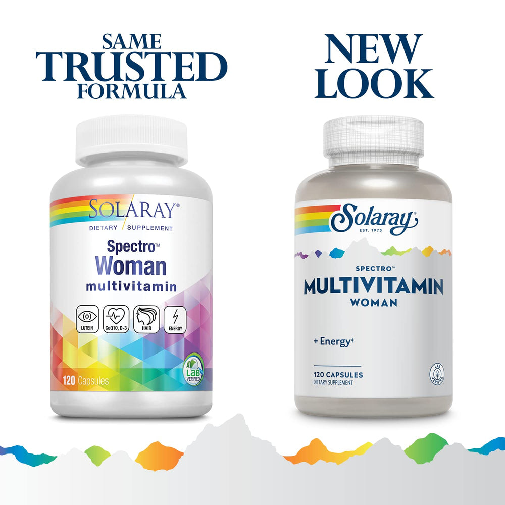 SOLARAY Spectro Woman label close-up emphasizes vitamins, minerals, and digestive support.