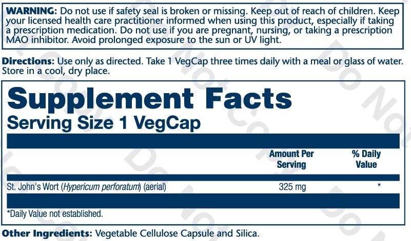 Solaray St. John's Wort 325mg capsule closeup showing vegan, non-GMO quality