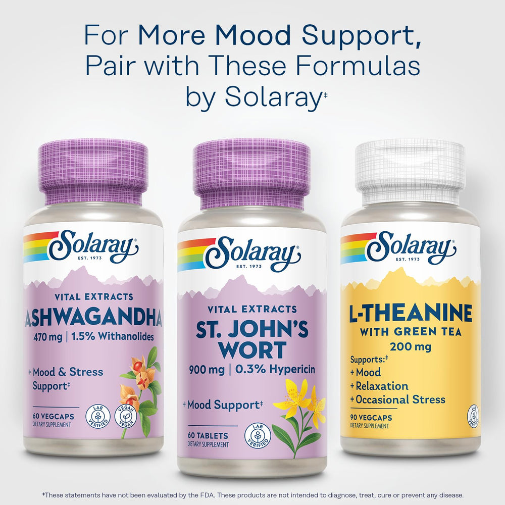 Display of SOLARAY St. John's Wort herb blend with natural ingredients.