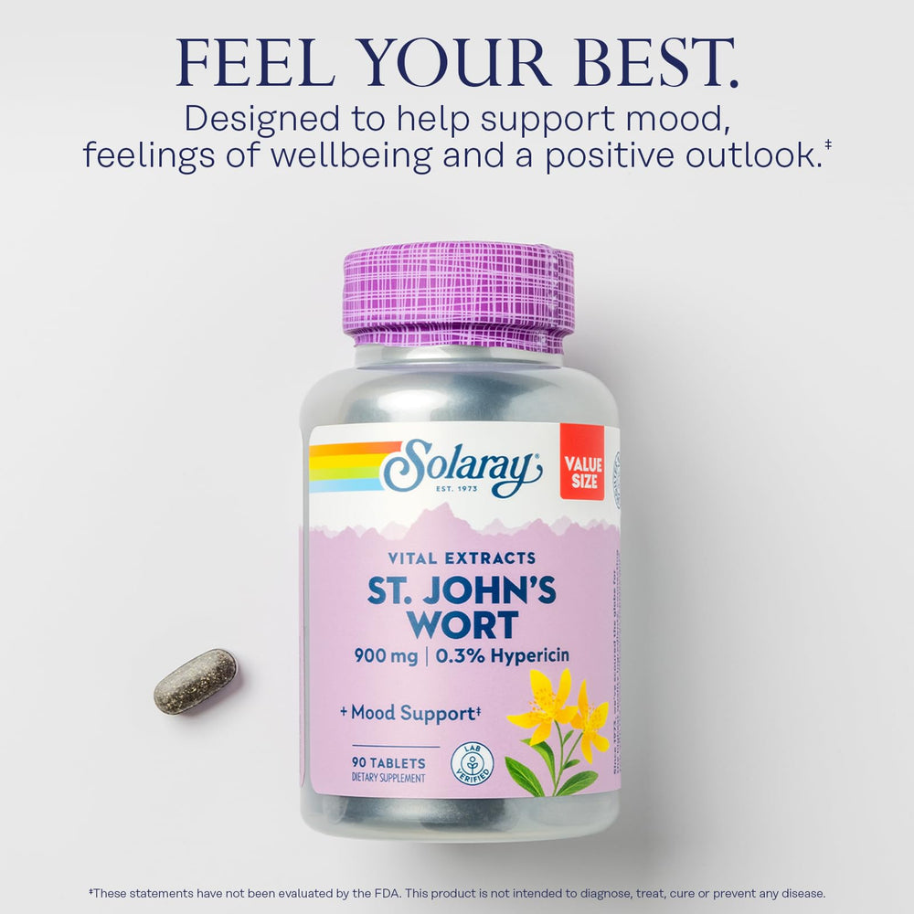 One daily tablet of SOLARAY St. John's Wort for mood balance.