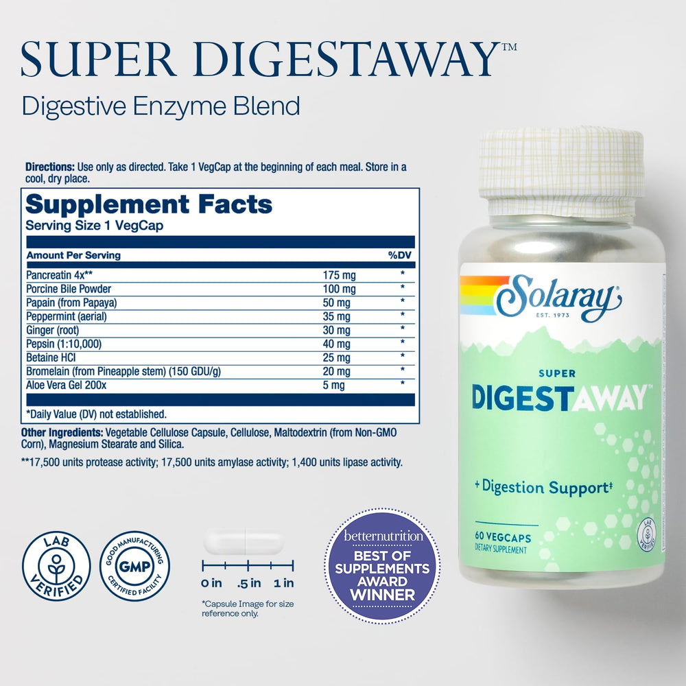 SOLARAY Super Digestaway capsules close-up showing veggie capsule format