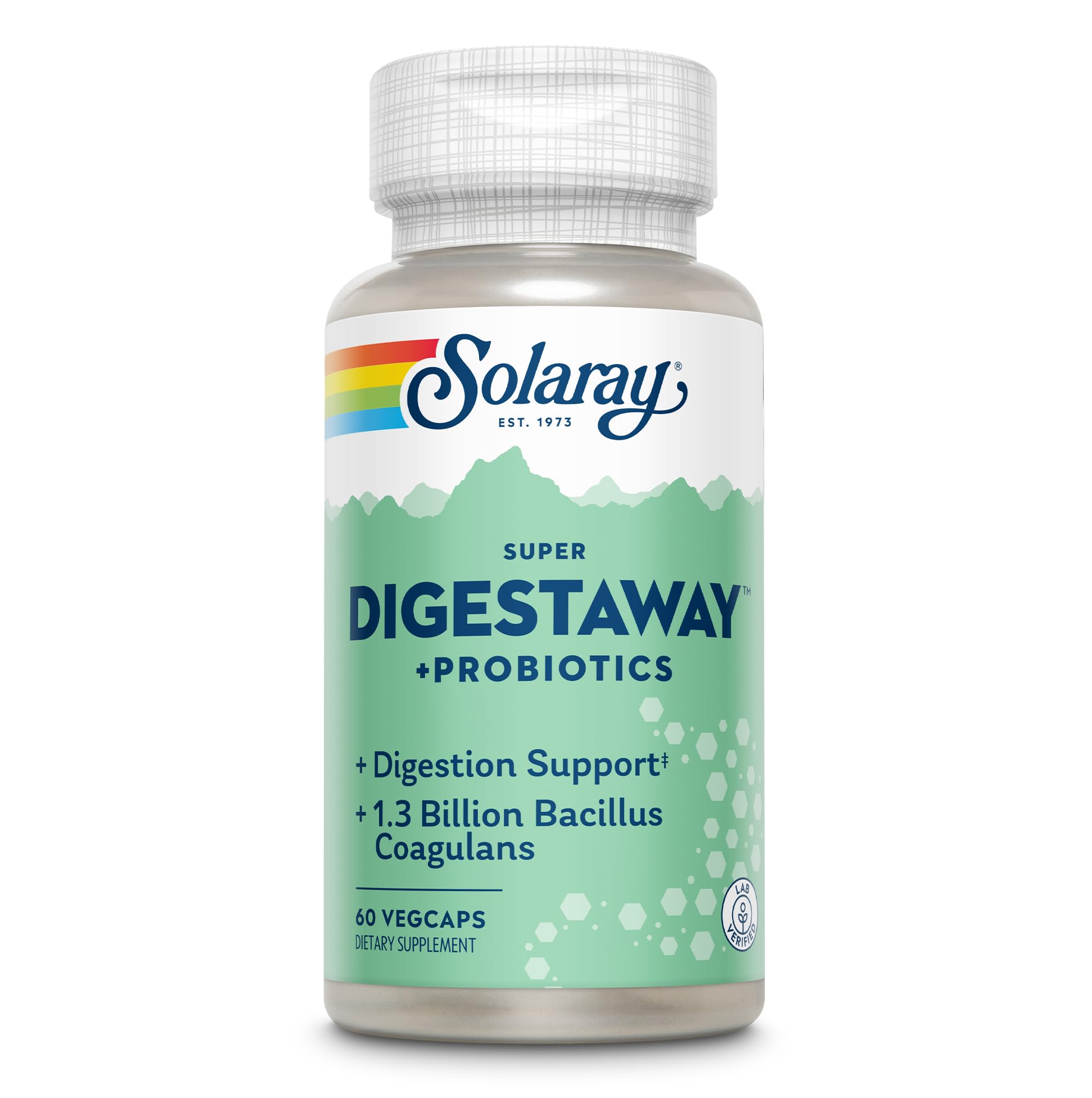 Solaray Super Digestaway Plus Probiotics bottle front view for daily digestion support