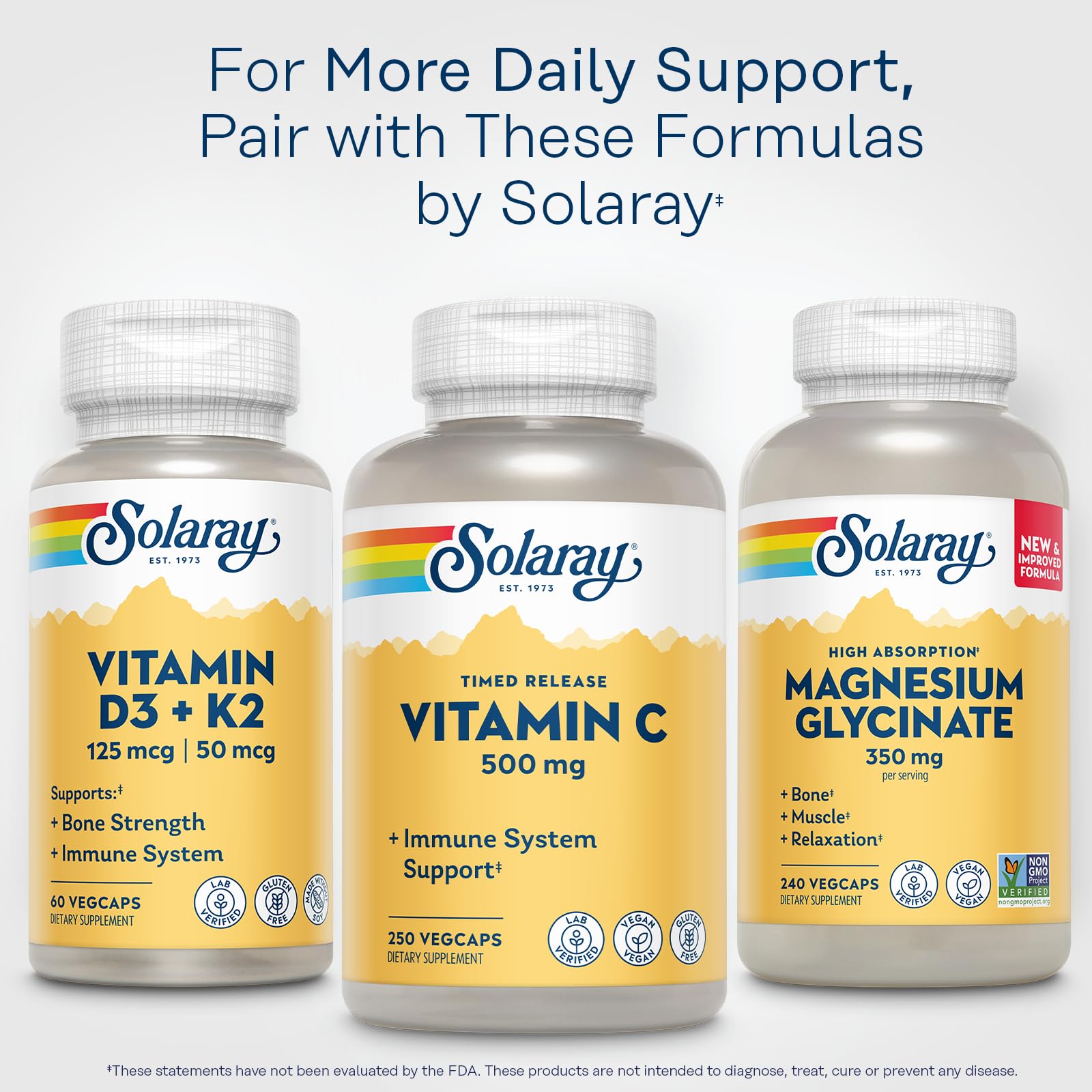 SOLARAY sustainable packaging uses post-consumer recycled bottles