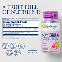 SOLARAY Tart Cherry capsules pack of 90 vegan capsules for convenient daily antioxidant support.
