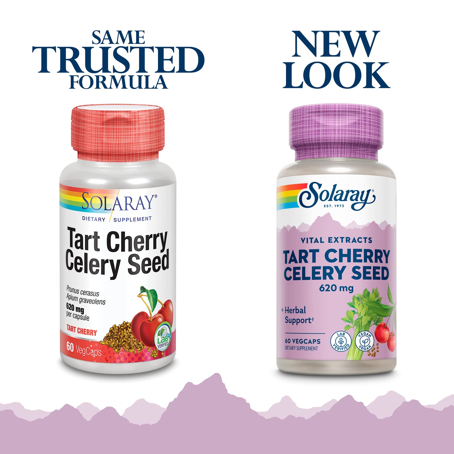 SOLARAY Tart Cherry Celery Seed label close-up with 620 mg detail.