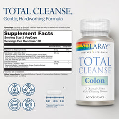 SOLARAY Total Cleanse Colon ingredients blend close-up highlighting herbal components for gentle support.
