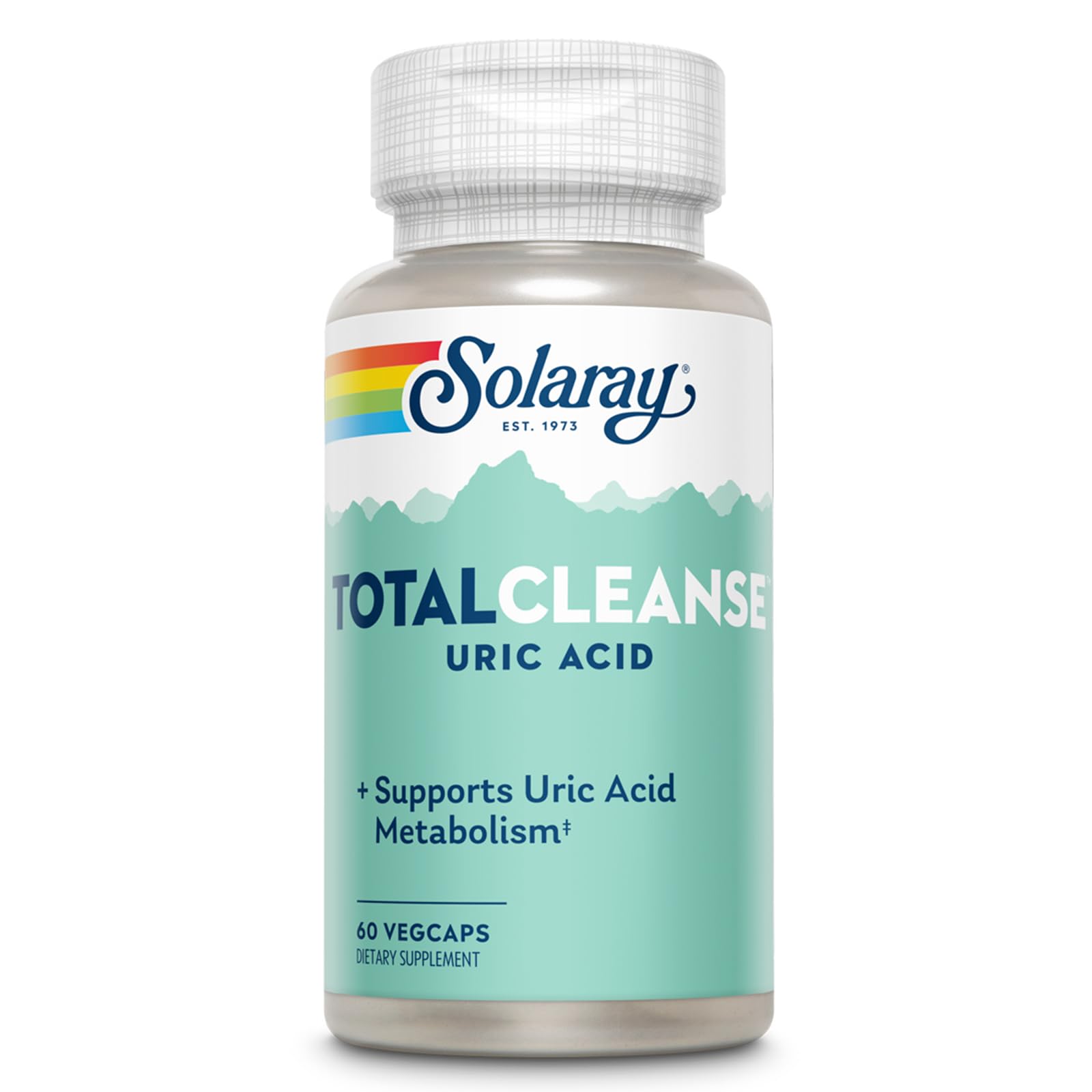 Solaray Total Cleanse Uric Acid bottle pour supports convenient daily dosing.