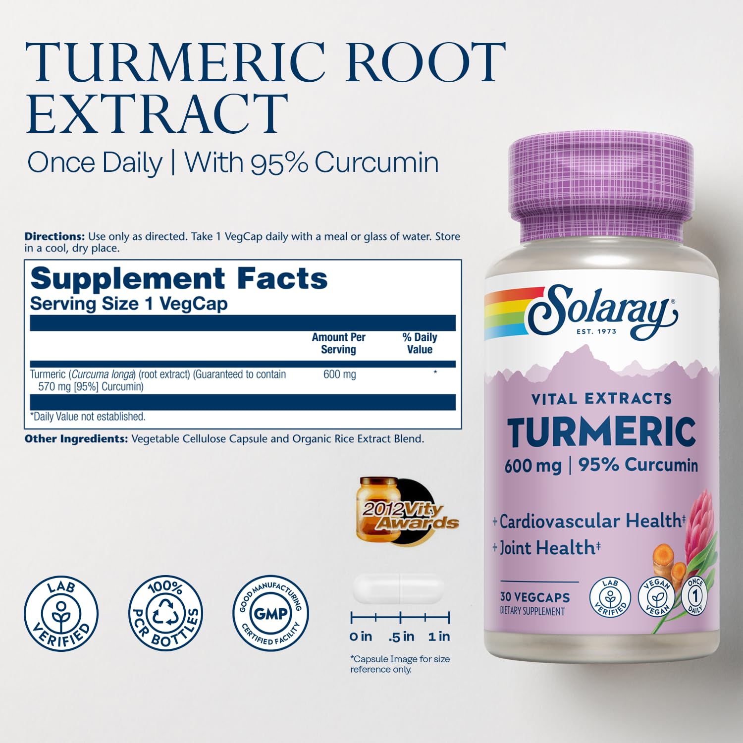 SOLARAY turmeric label highlights 95% curcuminoids for potency