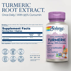 SOLARAY Turmeric bottle back with 95% curcuminoids information for informed use